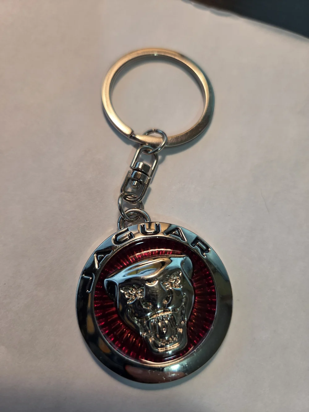 Silver and Red Jaguar Head Key Ring